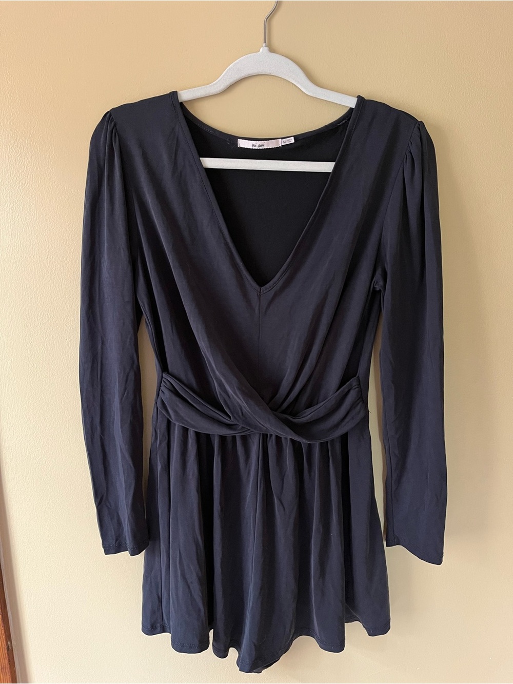 Women's Black Long-Sleeve Wrap Romper Dress